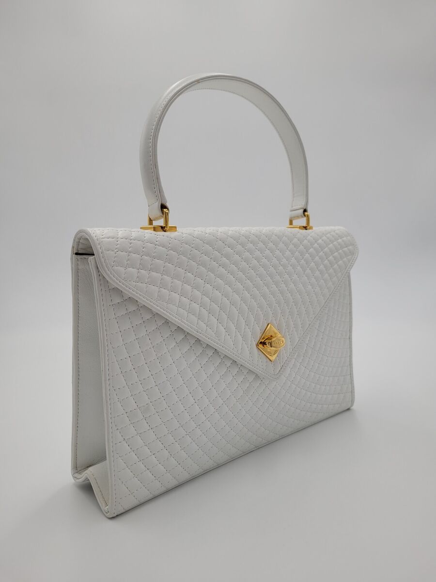 Bally Vintage White Leather Quilted Handbag Purse w/ Dust Bally Vintage White Leather Quilted Handbag Purse w/ Dust