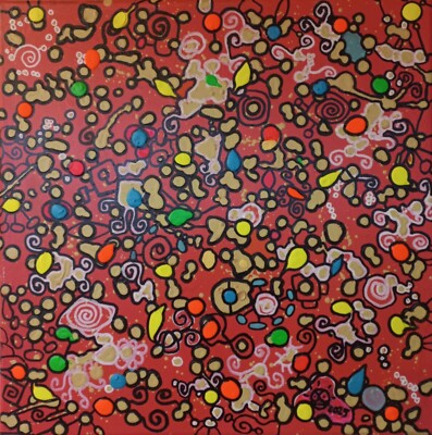 Hand-painted  Stretched Framed Original 19,68x19,68 in, 50x50 cm, UV Reactive