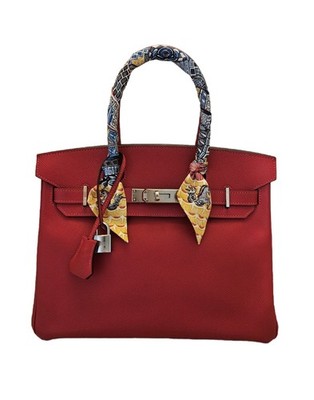 Hermès Birkin 30 Epsom Leather - Rouge Casaque Palladium Hardware with Twilly
