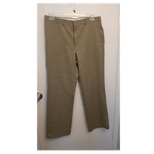 Beige Flat Front Dress Pants Straight Leg Solid Men's Regular Size