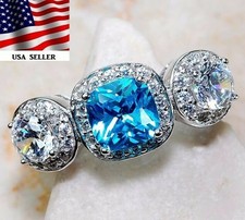 3CT Aquamarine  White Topaz 925 Solid Sterling Silver Ring Sz 7 IB1-2