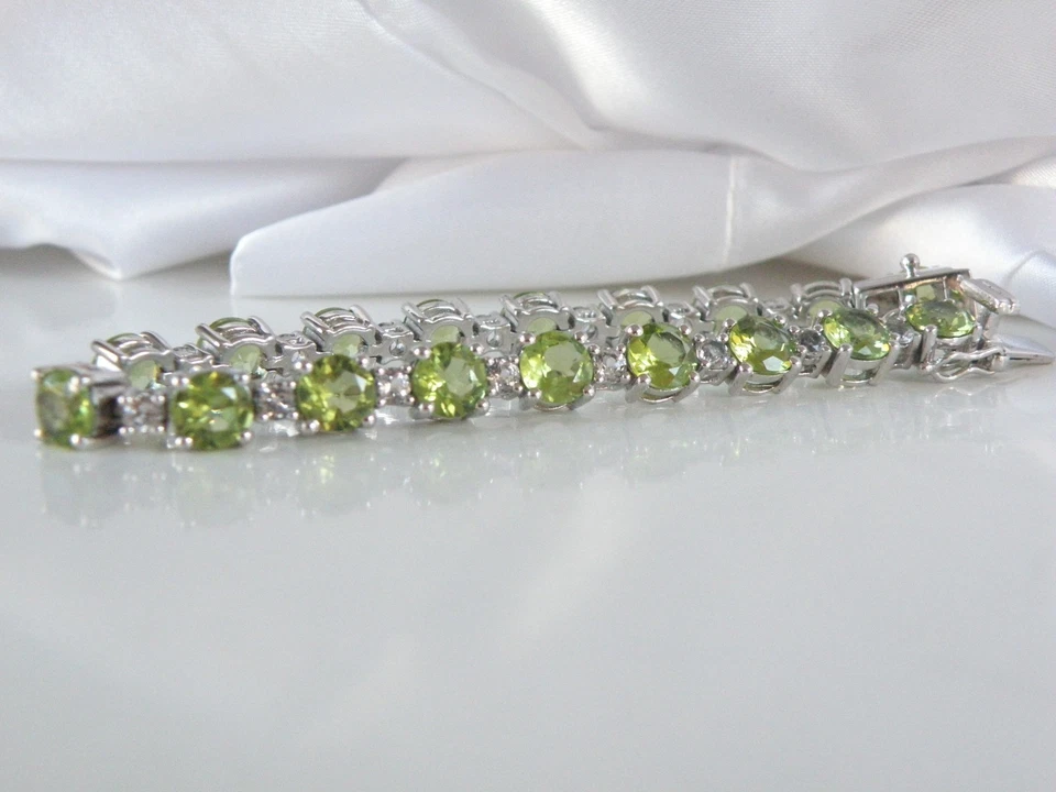Brazalete de tenis vintage de plata de ley 925 con peridoto verde natural para 6,5" Foto 4 de 4