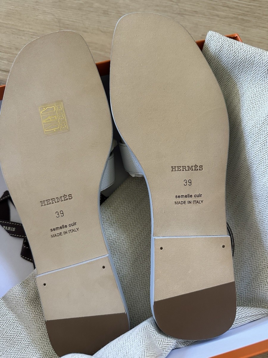 Size 38EU NEW HERMÈS Blue Glacier Epsom Oran Sandals | eBay