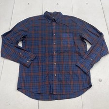 Uniqlo Navy Blue & Red Plaid Long Sleeve Button Up Dress Shirt Mens Size Medium