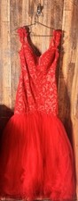 Sherri Hill Elegant Red Lace Mermaid Gown-Size 8