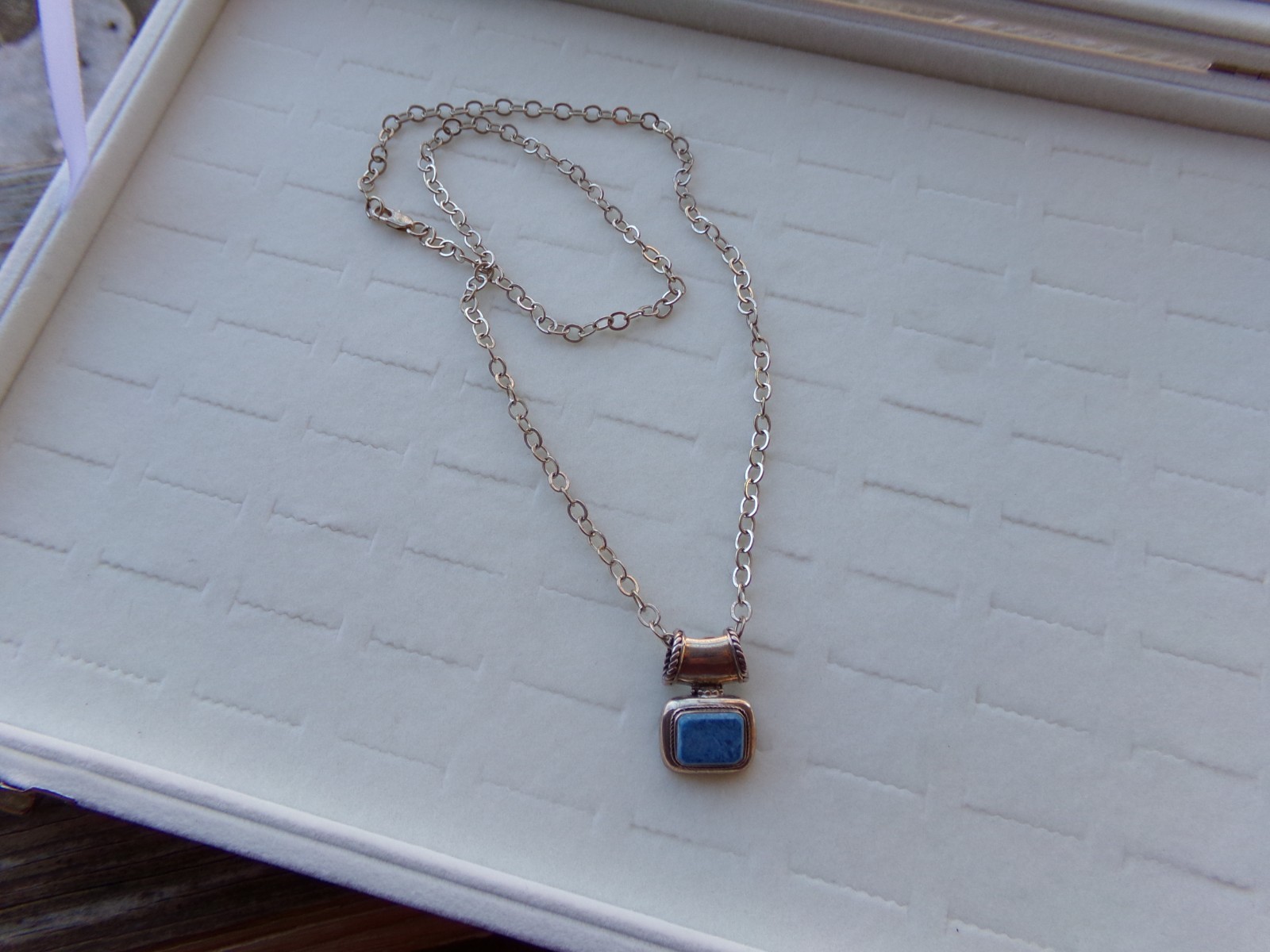 Solid Sterling Silver 925 Blue Stone Necklace 24.… - image 3