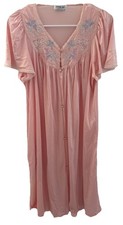 Vintage Vanity Fair Pink Embroidered Lace Accent Robe Nightgown Sz Sm Housecoat
