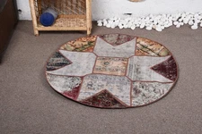 Decorative Rug, Blue and Red Check Pattern, 3.4x3.4 ft