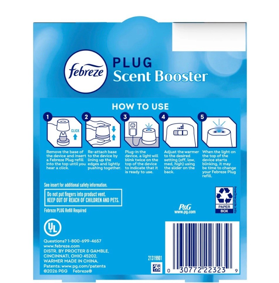 Febreze Plug Air Freshener Scent Booster Continuous Scent, Oil Diffuser - Black