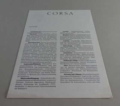 Prospectus/Brochure Vauxhall Nova Swing / Gl / Gt Technical Data Stand 07/1987