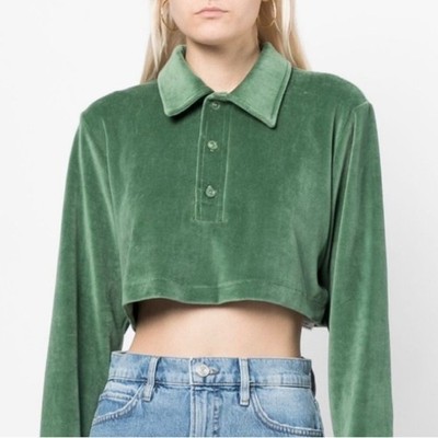 NWT Re/Done cropped velour polo Green size medium