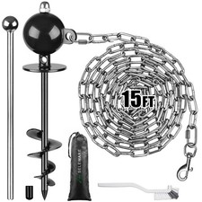 SELEWARE Dog Tie Out Stake Outdoor Anti-Rust Anchor w/ 15ft Chain for Large Dogs