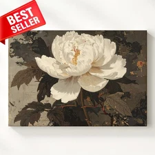Vintage Blossom Flowers Aged Scroll Asian Inspired Botanical Canvas Wall Art