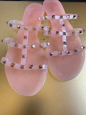 Pink Studded Jelly Sandals Gold Pyramid Studs Summer Slides Women s