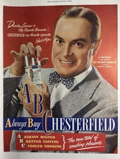 1947 Chesterfield Cigarettes Smoke Bob Hope Pleasure Favorite Vintage Print Ad