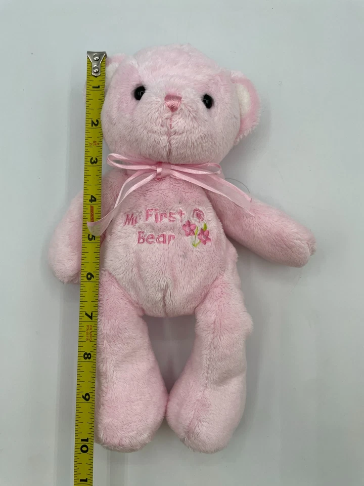 RARE Carters Just One Year Baby My First Bear Teddy Rattle Pink Bow 10" Plush - Image 2 of 4