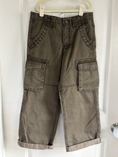 Old Navy Boys Size 10 Cargo Pants Brown Plaid Canvas Relaxed Baggy Y2K