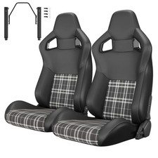 Pair Universal Racing Seats Black Reclinable Adjustable Sliders Leather