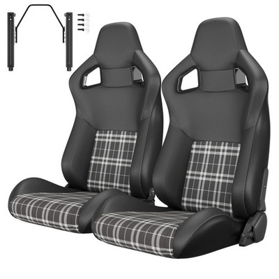 Pair Universal Racing Seats Black Reclinable Adjustable Sliders Leather for Dodg