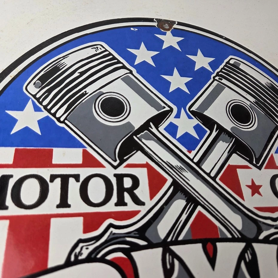 Vintage Dixie Motor Oil Sign - American Flags Gas Pump Service Porcelain Sign - Image 4 of 4