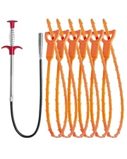 Hair Drain Clog Remover Tool – 6 × 25-Inch Sink Snake + 1 × 24-Inch Drain Cle...