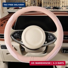 Nappa Leather Pink D Shaped Steering Wheel Cover Women 15 Inch