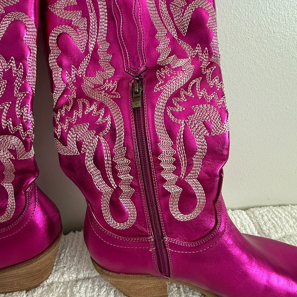 Botas de Vaquera Metálicas Rosa/Púrpura Talla 10 Western Mystical Coquette Bohemian Foto 3 de 4