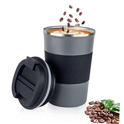 Travel Coffee Mug Spill Proof 12oz, Insulated Coffee Mug to Go, Thermo Hot Gray