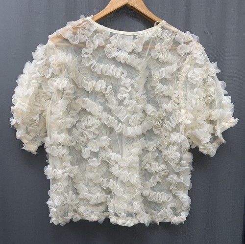 Wicked Majesty Textured Blouse Size Large Ivory Puffy Ruffles Sheer Whimsy Boho - Picture 5 of 12