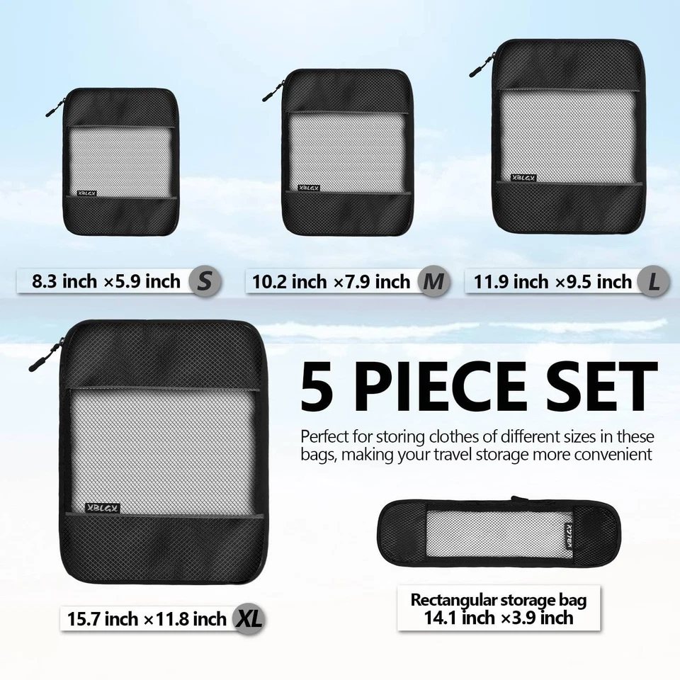 压缩包装立方体套装 – 5 个轻质旅行行李收纳盒 — 第 4/4 张图片