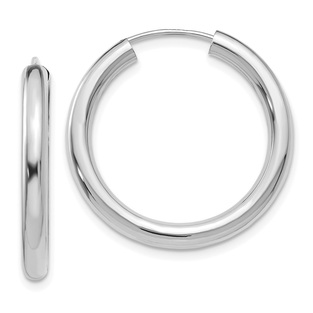 14k White Gold 3.00mm Polished Endless Tube Hoop Earrings L-25 mm, W-25 mm