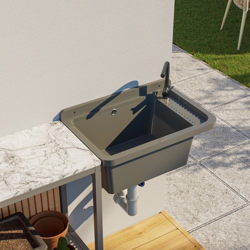 QLS Ausgussbecken 50x34 cm aus Kunststoff mit Siphon Grau Garage Werkstatt - Bild 2 von 56