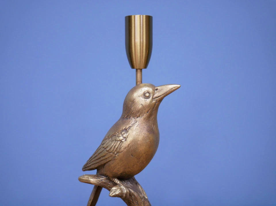 Vintage Style Gold Bird Tapered Dinner Candle Stick Holder Statue Ornament - Image 4 of 4