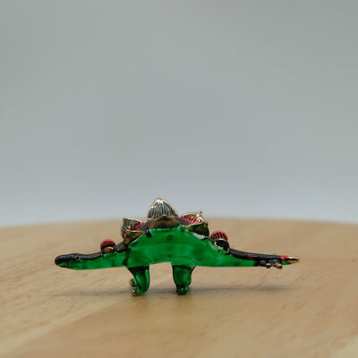 Small Dinosaur Stegosaurus Jurassic Figurine Hand Blown Glass Collectible GIft