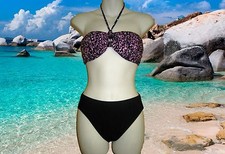 NEW GOTTEX PURPLE LEOPARD PRINT BANDEAU BATHING SUIT SWIMSUIT BIKINI F CUP SZ- 8