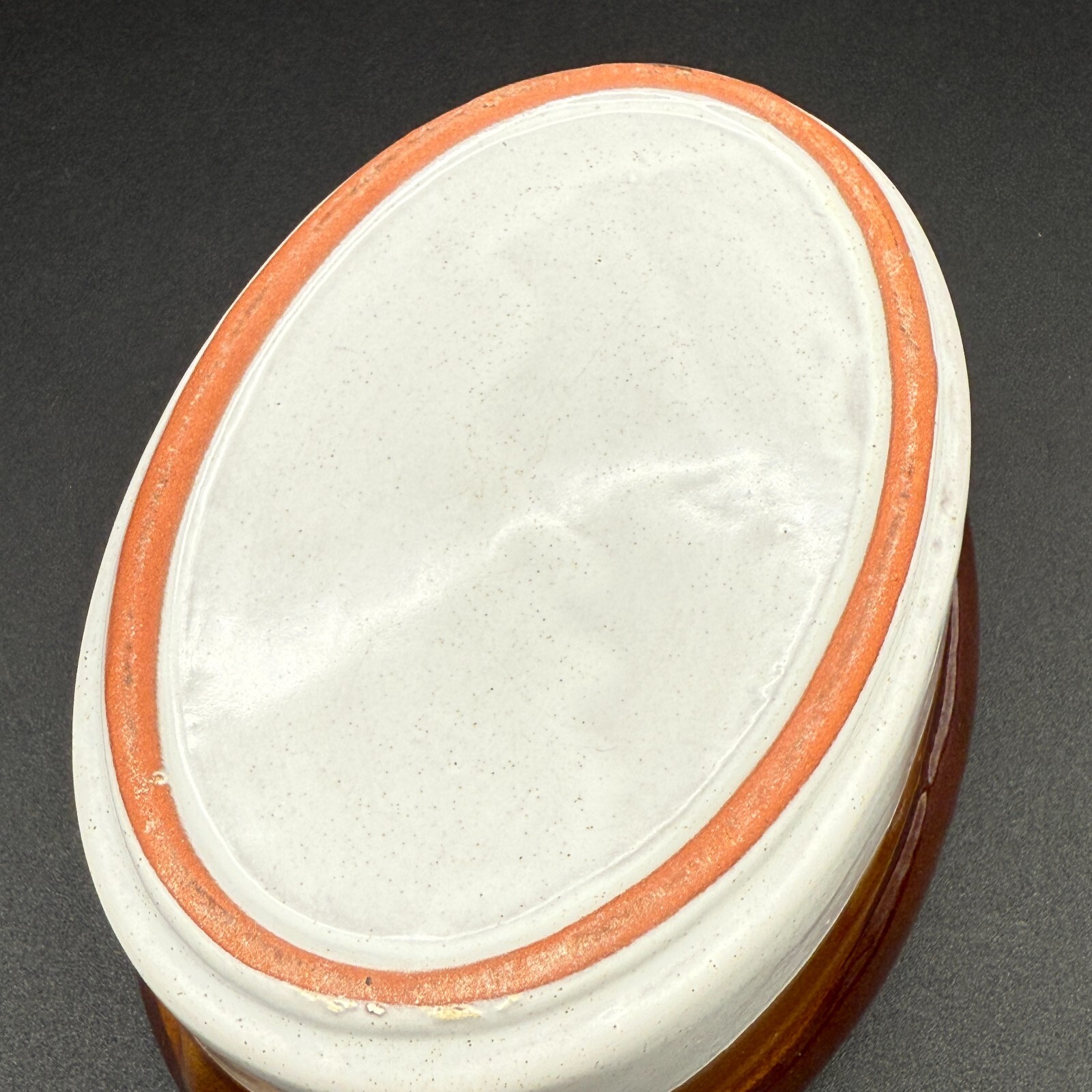 Vintage 3 Tone Pottery Oval Individual Casserole Small Baking Dish w/ Vented Lid