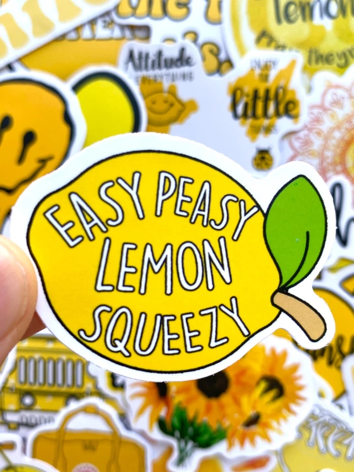 Lindas calcomanías amarillas Kawaii de 5-50 piezas, calcomanías para computadora portátil cita divertida flor sol abeja Foto 2 de 4