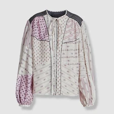 $1325 Isabel Marant Étoile Womens Pink Fazenia Patchwork Blouse Top SZ FR36/US4