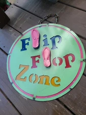 Metal Art FLIP FLOP POOL ZONE Sign 15" Diameter from Mexico