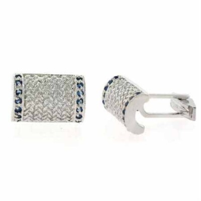 925 Silver Dark Blue CZ Rectangle Cuff Links
