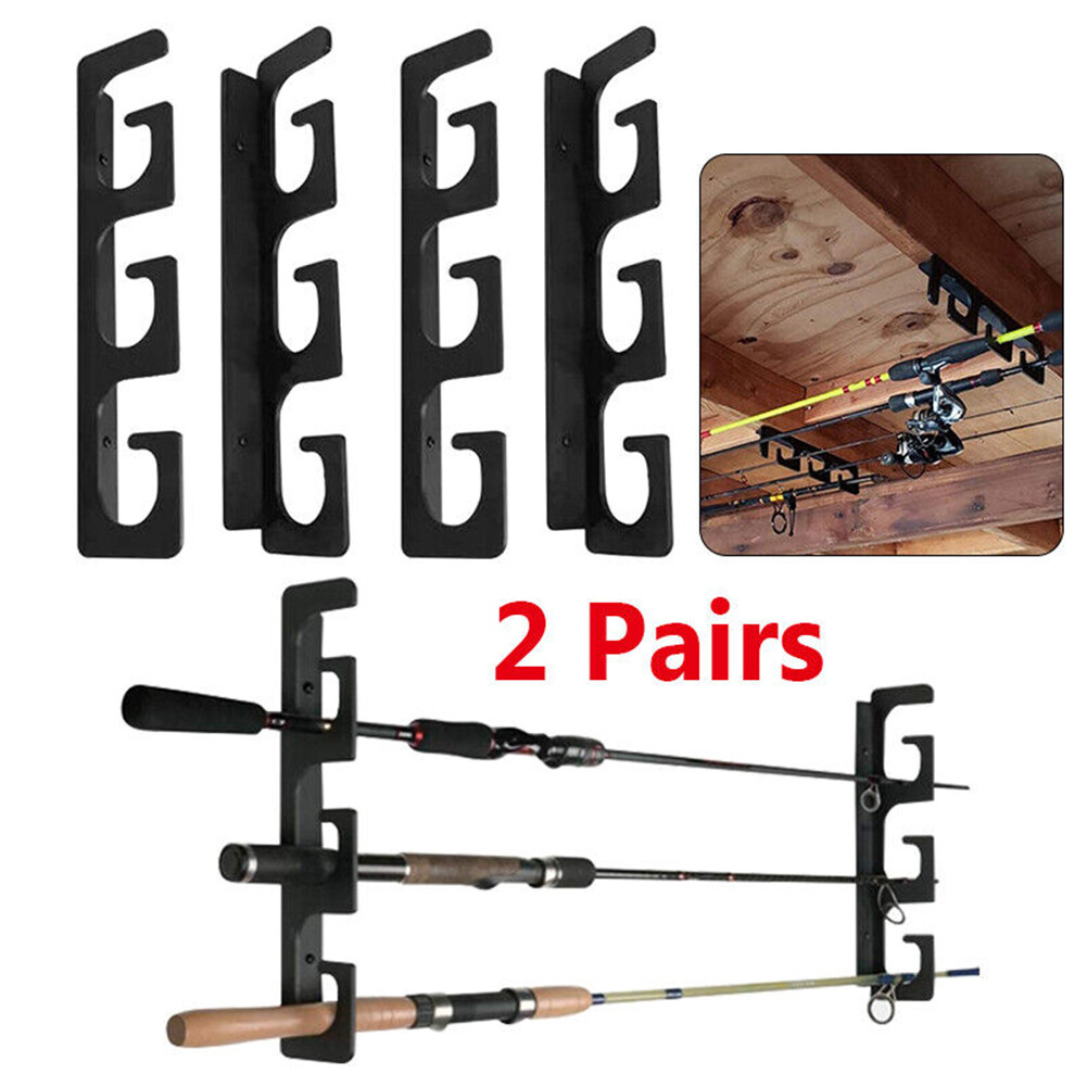 6Rod Wall Mount Fishing Rod Holder Horizontal Black Fishing Rod