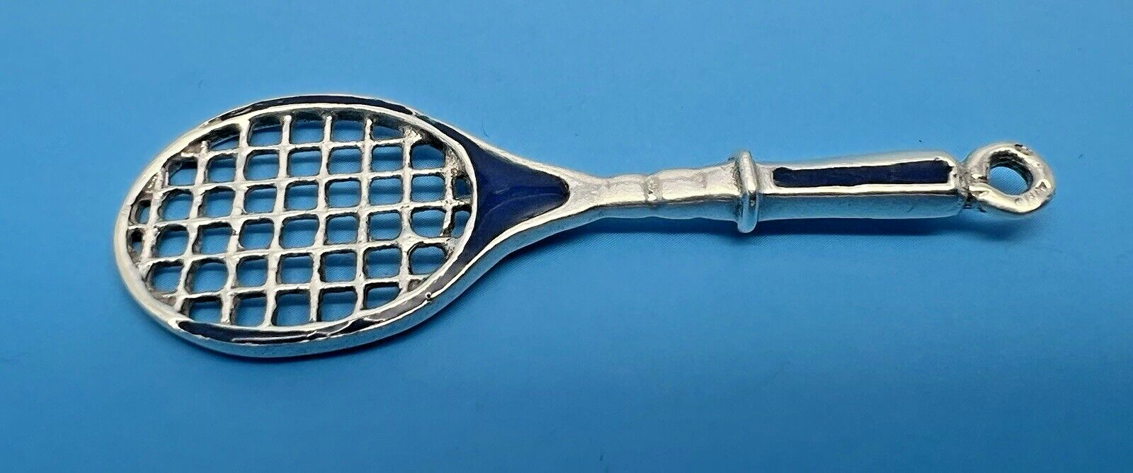 SOLID SILVER & ENAMEL TENNIS RACKET PENDANT LONDO… - image 7