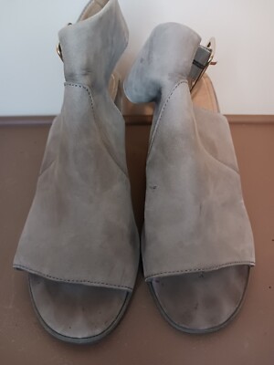 Womens Vionics Peep Toe Square Heel Grey Taupe Suede Shoes 7.5