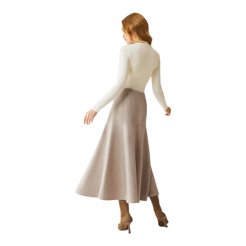 Maxi lana acampanada OGL Cashsoft beige jaspeado avena para mujer talla S Foto 2 de 4