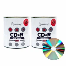 200 Smartbuy CD-R 52X 700MB/80Min Shiny Silver Blank Media Recording Disc