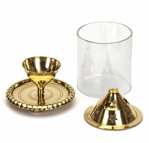 Diya mit Glasabdeckung 6 Zoll Messing Akhand Diya Öllampe Laterne für Pooja Arti - Bild 2 von 4