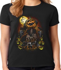 Halloween T-shirt Women Pumpkin Face Jack-O-Lantern Costume Ladies Funny Tee