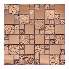 Copper Metal Pattern Textured Glass Mosaic Tile Kitchen Backsplash Wall