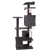 Cat Tree Cat Tower 55 inches Multi-Level Kitten Condo Play House Furniture Gray