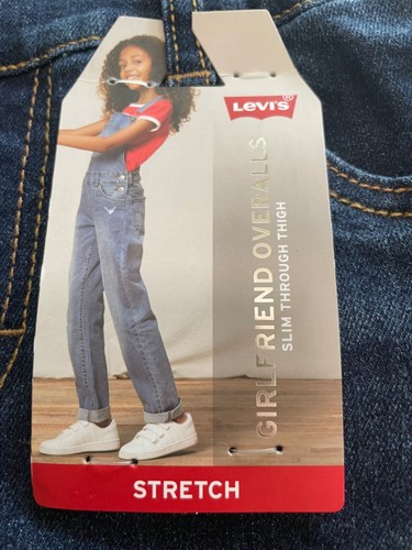 Levi's Girls Dark Wash Stretch Girlfriend Overalls Size 12 Adjust Straps NWT - Picture 8 of 12